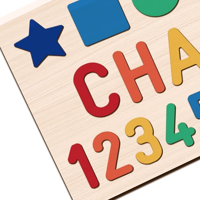 Personalized Name Puzzle - Custom Wooden Puzzle for Toddlers 1-3 - Unique Baby Shower, Christmas & 1st Birthday Gift for Boys and Girls - Keepsake Montessori Toy (Shape-Number)