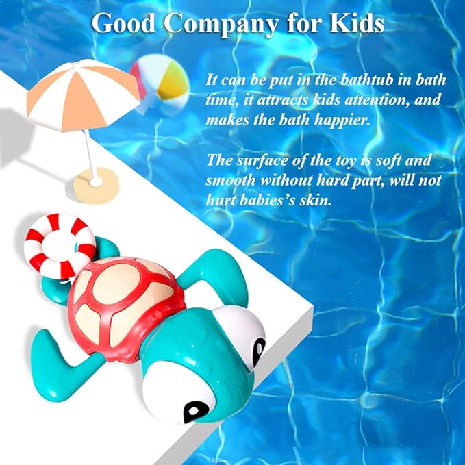 Pull String Baby Bath Toy Pull & Go Turtle Cute Swimming Turtle Windup Clockwork Bathtub Toy for Toddlers