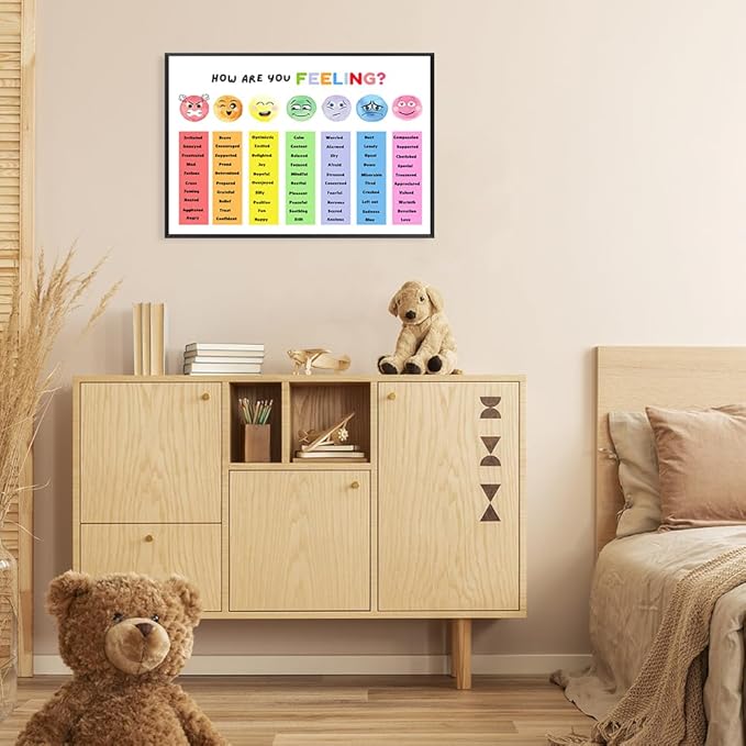 uoyien Feelings Chart For kids Mental Health Posters Help Students Understand Emotions Poster Calm Corner Special Education Classroom Decorations Preschool Classroom Supplies Metal Framed 16x24in