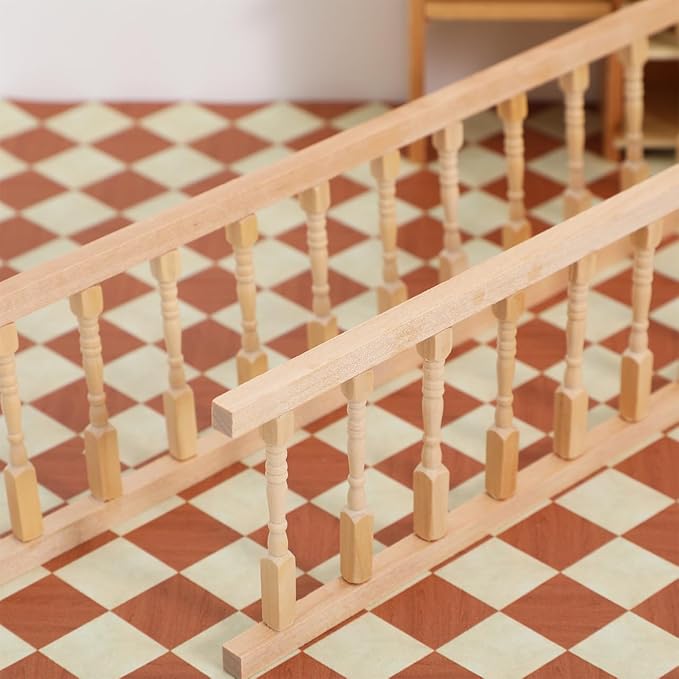 2Pcs Dollhouse Handrail 1:12 Wooden Mini Railing Dollhouse Fence Mini Handrail for Miniature Props Doll House Furniture Decoration
