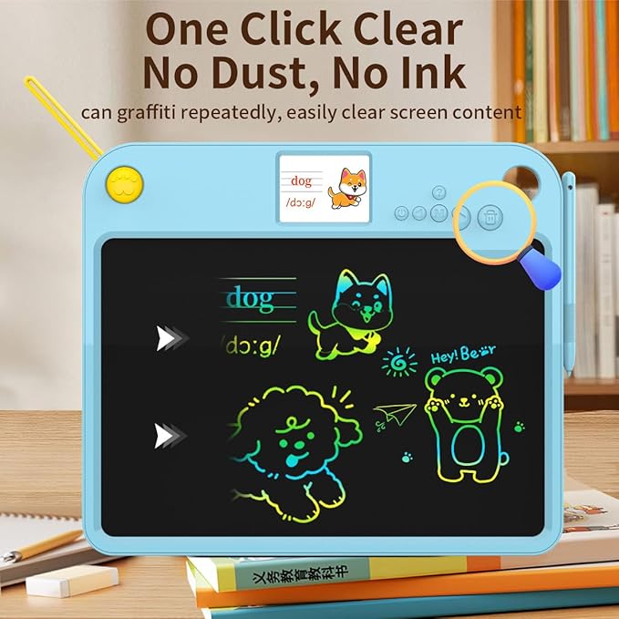 16 Inch LCD Learning Tablet Autism Toys for Kids 5-7 Dual-Screen Pad with 9 Learning Themes,Type-C Rechargeable Erasable Board Extra Stylus Lock Switch for Travel Home School