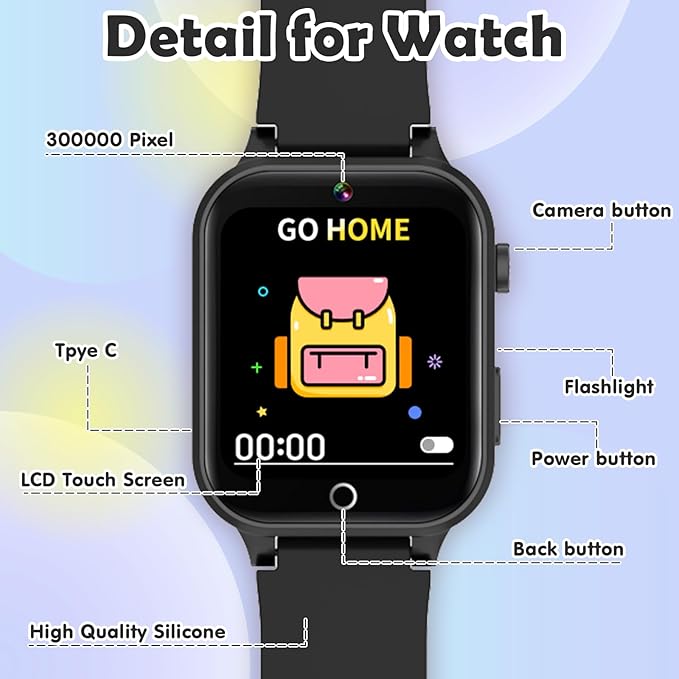 Luyiilo Kids Games Watch, with 26 Puzzle Games, Touch Screen, HD Camera, Alarm Clock, Toys for Ages 4-12 Years Old.Birthday Gift for Boys Girls (Black)