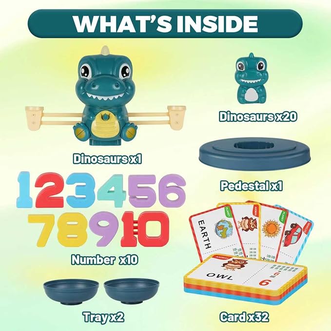 Dinosaur Balance Toy for Kids – Montessori Math Game and Counting Tool for Preschool Learning, Educational Activity Set for 3 Year Old and Up, Cool Classroom Must-Have