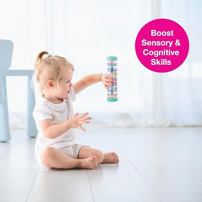 Edushape Rainsticks 8 Inch - Set of 2 Rainmaker Toys for Babies, Sensory Tubes Musical Instrument, Rain Stick Baby Toy for Soothing Rain Sounds, Perfect Tummy Time Toys, Engaging Toddler Sensory Play