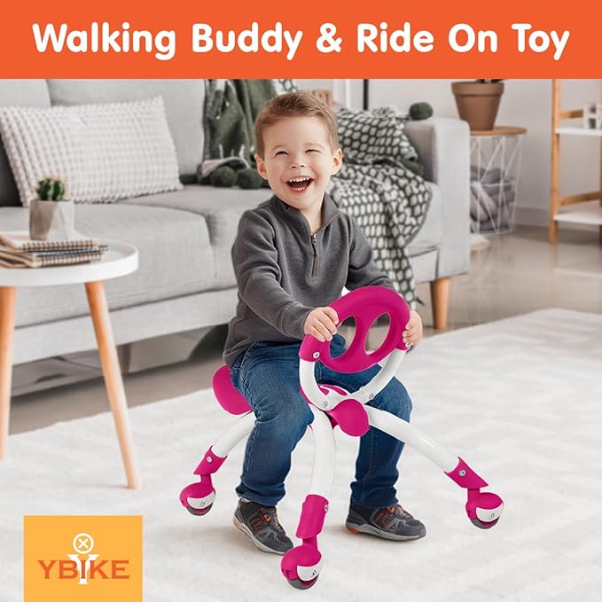 YBIKE Pewi Balance Bike Toddler Toys - Walking Ride On Toys, Toddler Push Car, Kids Bike for Ages 9 Months to 3 Yrs, Durable Push Toy, Comfortable, Indoor & Outdoor, Up to 44 Lbs, Raspberry