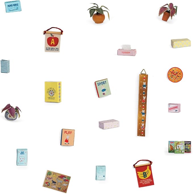 Nursery Dollhouse Craft Kit – Easy to Build & Paint Baby Room | Cardboard Room + 8 Wooden Pieces with Cradle + Decoration Sheets | 1:12 Scale | Sam & Julia's Mouse Mansion