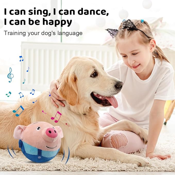 Moving Pet Plush Toys, USB Rechargeable Interactive Dog Toys, Moving Plush Squeaky Toys for Small Medium Large Dogs (Red Pig)