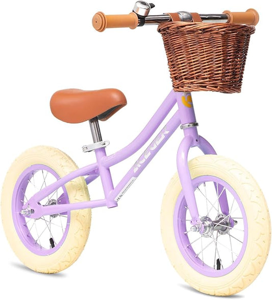 ACEGER 12" Kids Balance Bike with Basket, Toddler Bicycle for Early Learning Leg Strength and Steady Balancing, Durable Frame&Tool-Free Adjustable Seat, Gift Bike for 2-5 Kids, No Brake