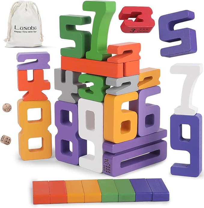 Wooden Number Building Blocks, Large Digit Blocks 1-10, 30 Pcs Math Blocks Number Toys for Kids, Educational Blocks for Toddlers, Toys to Learn Numbers for 3 Year Olds +