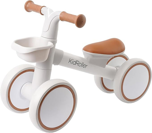 Kid's Balance Bikes for 1 Year Old Boys and Girls, 12-24 Months Toddler Ride-on with Adjustable Seat and a Front Basket, First Birthday Gifts (White)