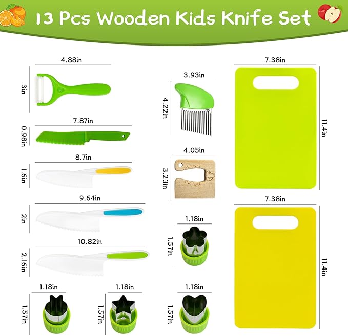 Chanking 13 Pieces Kids Safe Knife Set for Real Cooking Child-Friendly Plastic Chef Tools Montessori Kitchen Toys for Toddlers with Bright Colors Gifts for Boys and Girls
