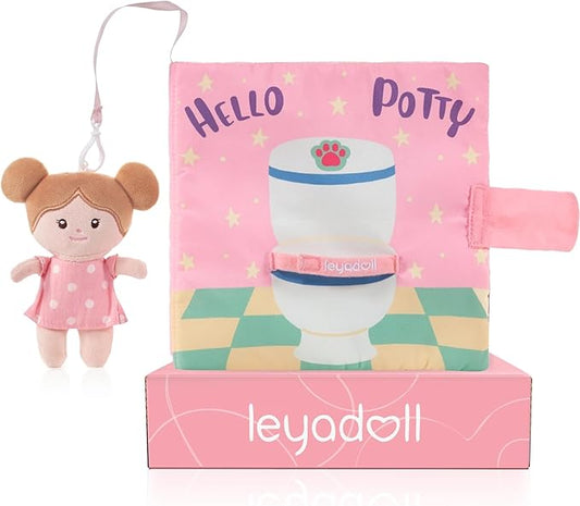 LeyaDoll Interactive Sensory Soft Cloth Book, Educational Crinkle Quiet Activity Busy Book for Babies,Toddler Travel Toy Gift for Boys and Girls (Hello Potty)