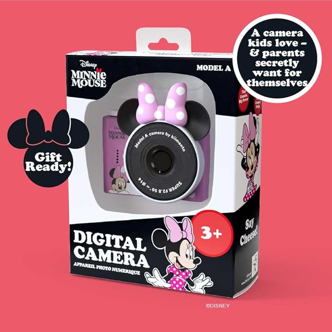 Minnie Mouse Mini Kids Toy Digital Camera & Video Camcorder for Ages 3-5, Teens and Adults, Selfie Lens, 20+ Filters, 12MP, 32GB, 1.55" Screen, Hand Made Strap - Model A by kiimento