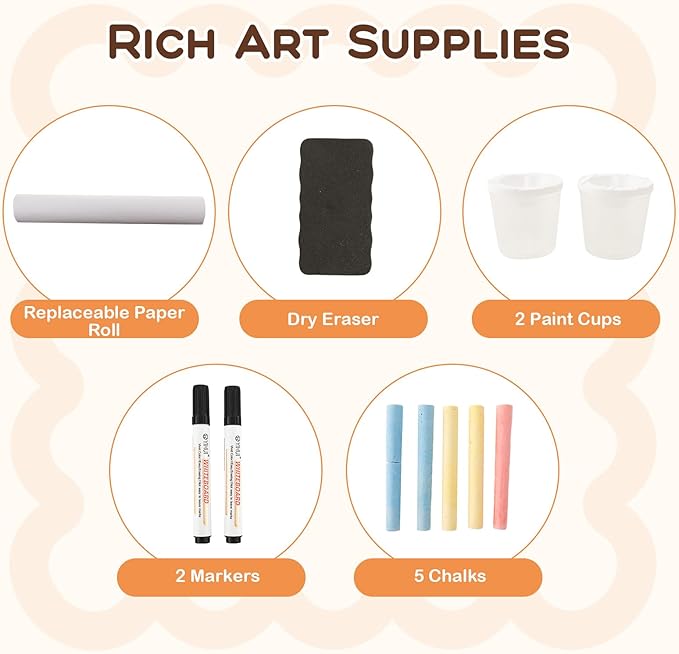 Costzon Easel for Kids, Wooden Art Center with Double-Sided Blackboard & Whiteboard, Paper Roll for Drawing, Crafts, Writing, Toddler Activity Table with Storage, Kids Table and Chair Set (Grey)