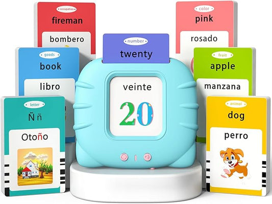 Kidzdo Bilingual Spanish and English Talking Flash Cards with 520 Words Learning Toys, Early Educational Toys for Toddler, Birthday Gift for 2 3 4 5 6 Year Old, Blue
