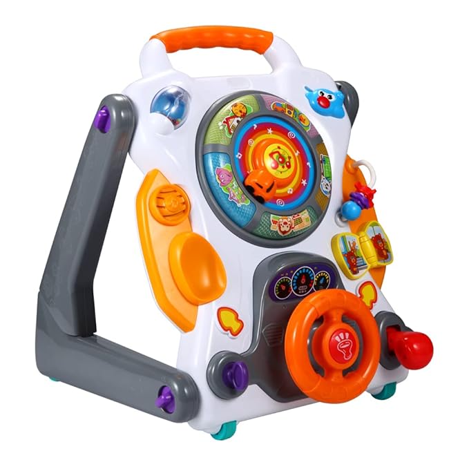 NuoPeng 3-in-1 sit-to-Stand Baby Walker, an All in 1 Learning Walker, Entertainment Table, Drawing Board for Infant Development (White/Gray)