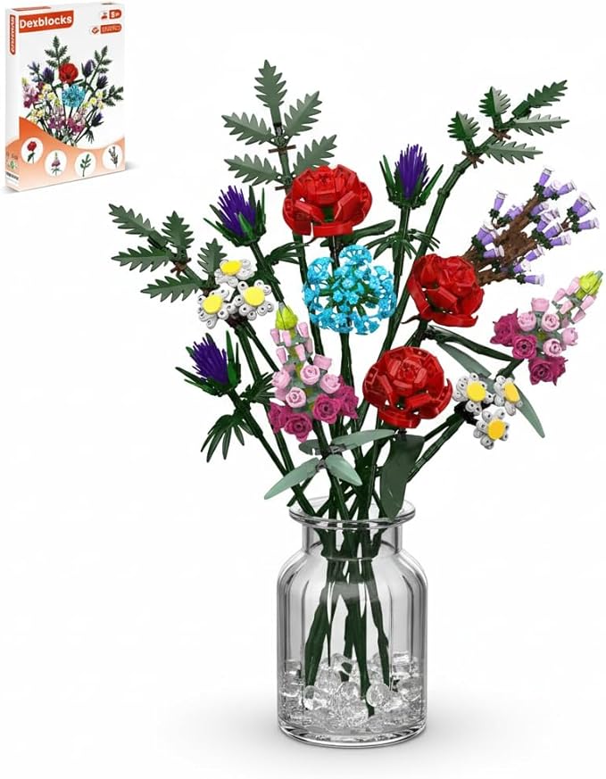 1000 Pcs Flower Bouquet Building Kit,Artificial Flower Bouquet Kit for Adults, Botanical Collection Home Decor, for Women and Girls,Anniversaries and Christmas Ideal Gift