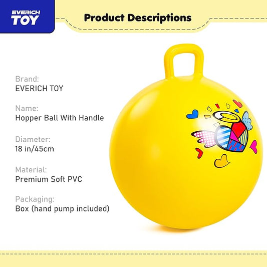 EVERICH TOY Hopper Ball for Kids 4-8, 18In Ride On Bouncy Balls with Handle, Yellow Inflatable Christmas Hopping Toys Gifts for Girls Boys, Indoor Outdoor Active Play Toys