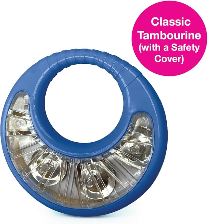 Edushape Classic Tambourine for Kids, Blue - Percussion Musical Instrument Baby Tambourine for Toddlers 1-3, Kids Tambourine Fun Tummy Time, Fine Motor, Auditory and Visual Sensory Development