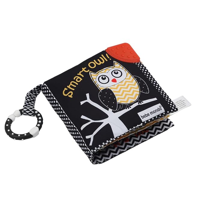 Touch and Feel Cloth Crinkle Books for Babies Infant, Baby Books Toys 0-3-6-12 Months, Christmas Shower Baby Gifts, High Contrast Toys,Teething Teethers, Tummy Time Mirror Toys for Boys and Girls-Owl
