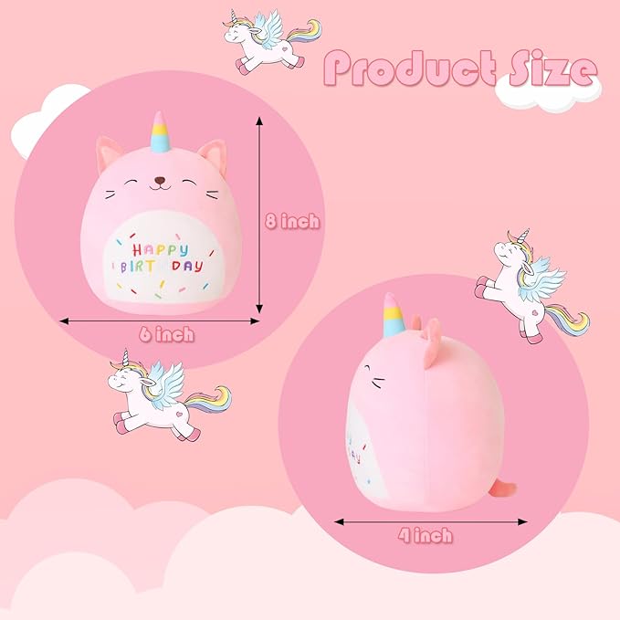 SQEQE Unicorn Cat Plush Kawaii Birthday Cat Plushies Pillow Cat Stuffed Animal Toy Soft Plushie Doll Gifts for Kids Decor(Caticorn, 8 Inch)