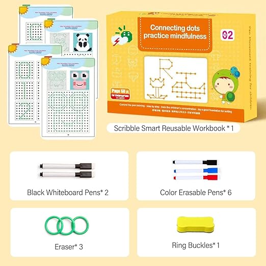 Scribble Smart Workbook, Reusable Grooved Handwriting, Grooved Handwriting Practice Workbooks for Kids Age 3-8, Tracing Letters, Numbers, Drawing, Magic Copybook(New edition-Yellow)