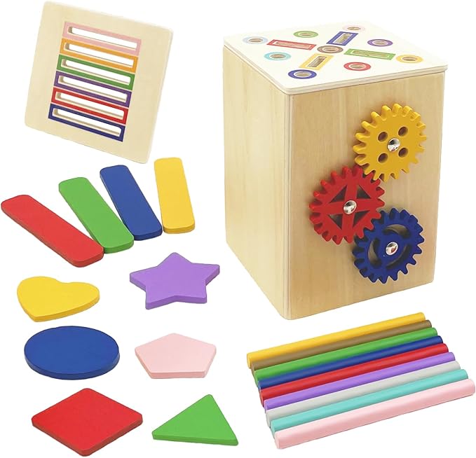 Wooden Montessori Toys for Toddlers, Color & Shape Sorting Matching Games, Fine Motor Skills Sensory Preschool Learning Educational Toys Baby Boys Girls Gifts (3 in 1)