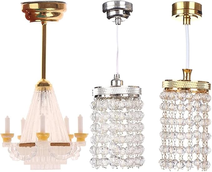 LUOZZY 3 Pcs Dollhouse Chandelier Light Ceiling Candle Chandelier Miniature Chandeliers for Dollhouse Led Chandelier