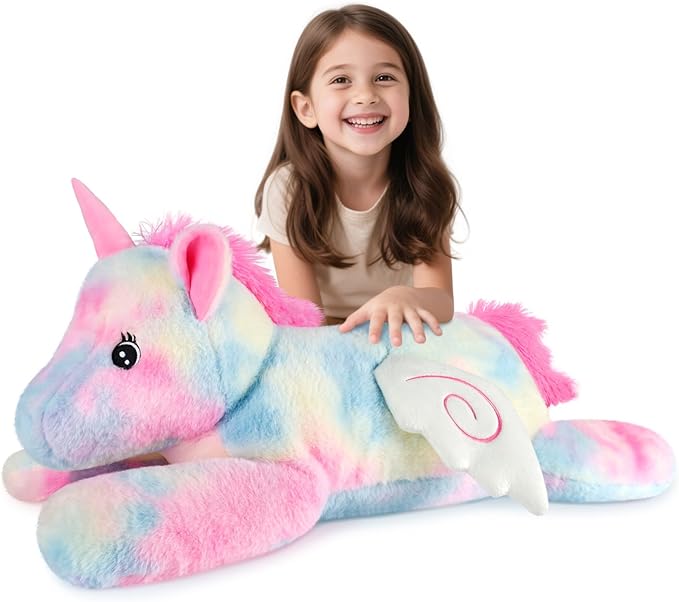 Giant Rainbow Unicorn Stuffed Animal 30", Jumbo Soft Big Stuffed Animals, Giant Plush Toys Hugging Pillow for Stress Relief & Sleep Aid, Huge Cuddly Cute Plushies Unicorn Gifts for Kid Adult