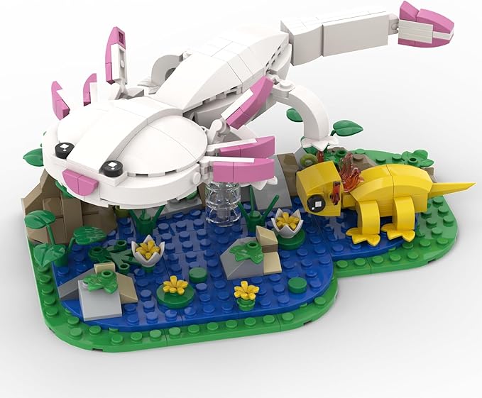 Axolotl Toy Building Set, Axolotl Doll Figures with Grass and River Scenery Accessories Building Kits, Axolotl Toys A Gift for Kids, Boys and Girls Ages 6 and Up