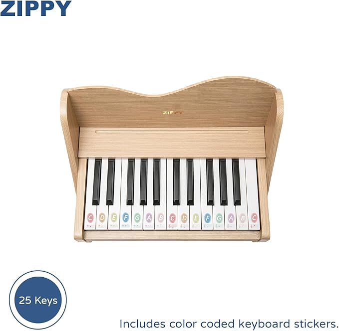 ZIPPY Kids Piano Keyboard, 25 Keys Digital Piano for Kids, Volume Adjustable, Mini Music Educational Instrument Toy, Wood Toy for Toddlers Girls Boys (Oak)