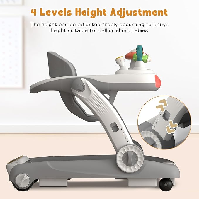 5 in 1 Baby Walker, Activity Baby Walker-Baby Bouncer, Rocker, Activity Center,Seat and Push Walker,Detachable Trampoline Mat, Adjustable Speed Rear Wheels and Height,Ages 6-18 Months