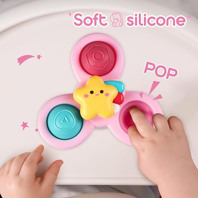 ALASOU 3PCS Pop Suction Cup Spinner Toys for 1 Year Old Boy Girl|Novelty Spinning Tops Toddler Stocking Stuffers|Baby Bath Toy for Kids Ages 1-3|1 Year Old Boy Christmas Birthday Gift for Infant