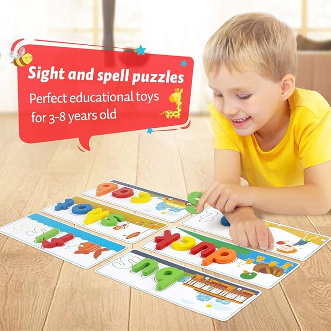 KMUYSL Learning Toys for 3 4 5 6 Years Old Boys and Girls - See & Spell CVC Word Builders with Alphabet Cards for Kids, Preschool Learning Activities Toys, Idea Birthday Gifts for Age 3-5 4-6 Kids