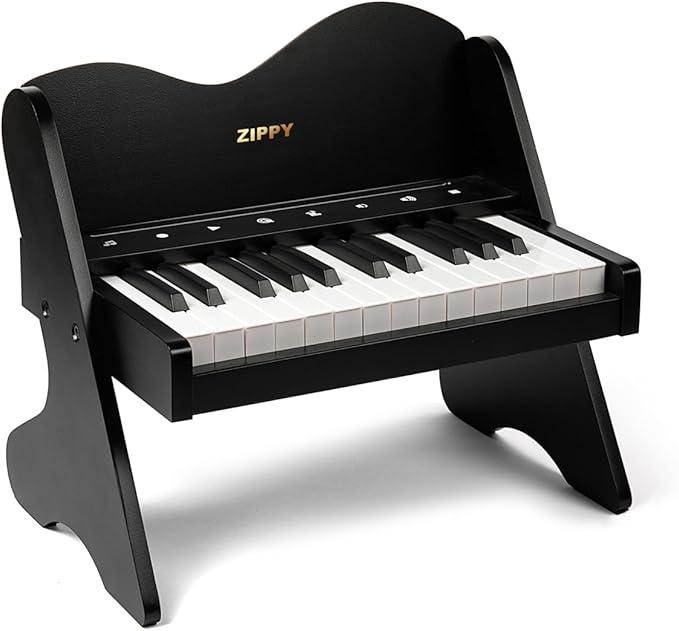 ZIPPY Kids Piano Keyboard, 25 Keys Digital Piano for Kids, Touch Sensitive Control Panel, Volume Adjustable, Mini Music Educational Instrument Toy, Wood Toy for Toddlers Girls Boys (Black)