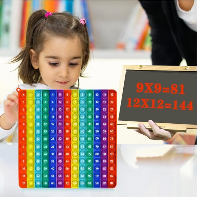 Multiplication Rainbow Pop Fidget Math Learning Toy, Multiplication Table Educational Game, 12x12multiplication pop Multiplication Exercise Educational Math Game Board Abacus for Kids Math