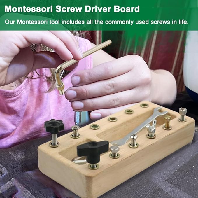 Montessori Screwdriver Board Set, Wooden Montessori Toy Tool for 3 4 5 Year Old Kids, Educational Screw Board Sensory Learning Toys STEM Fine Motor Skills Toys