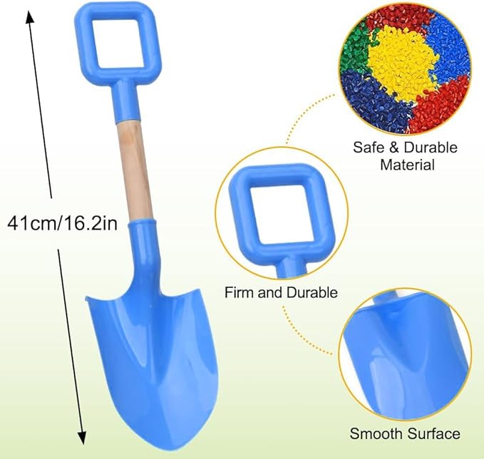 Kids Sand Shovels 16" Long Kids Beach Spade Durable Wood Handle ABS Plastic Spade Garden Tool Set for Kids Adults Garden Sand Snow Backyard Summer Beach Shoolbackyard Sandbox 3- Pink Blue Yellow