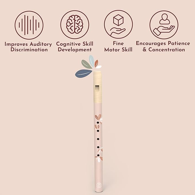 SPEEDY MONKEY Wooden Flute for Kids – Beginner Musical Instrument Toy for Toddlers & Girls – Colorful Pretend Play Musical Toy for Early Learning, Music Education & Fun (Color May Vary)