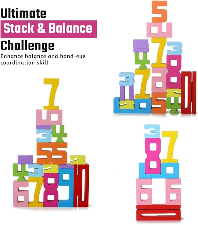 10PCS Wooden Number Building Blocks Montessori 1-10 - Wooden Stacking Numbers Math Toys, Friends of Ten Number Blocks, Basic Number Counting Blocks with Play Guide, Number Toys for Toddlers 1-3