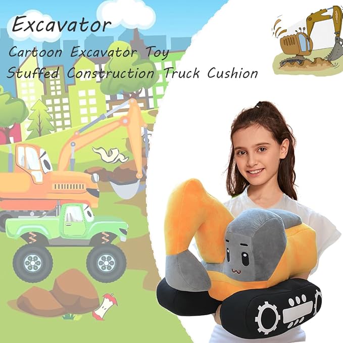 ELAINREN Simulation Yellow Excavator Plush Toy Cool Digger Stuffed Gifts for Boys Cartoon Construction Truck Plushie Car Gifts/26x23cm