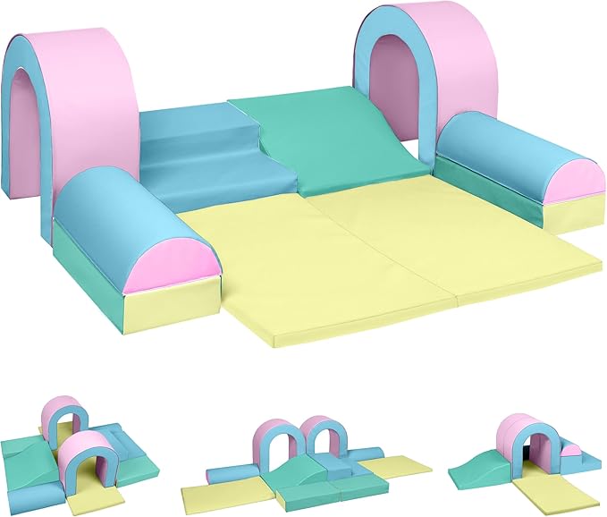 10 Piece Foam Climbing Blocks, Soft Climbing Toys for Toddlers, Lightweight Baby Climbing Gym, Indoor Baby Activity Play Set for Crawling Climbing and Sliding