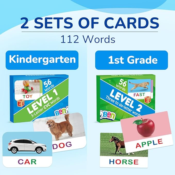 BenBen Spelling Games with Flash Cards, 112 Words, Montessori Toys for 3 4 5 6 Years Old Kids, Wooden Matching Letters Games, CVC Word Educational Learning Toys, Gift for Preschool Kindergarten