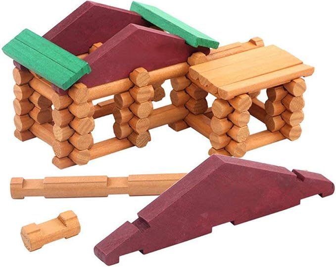 Joqutoys 90 Pcs Wood Building Blocks Toy for Toddlers, Classic Wooden Cabin Log Set Preschool Education Toy, Creative Construction Engineering Educational Toys for 3 4 5 6 Years Boys