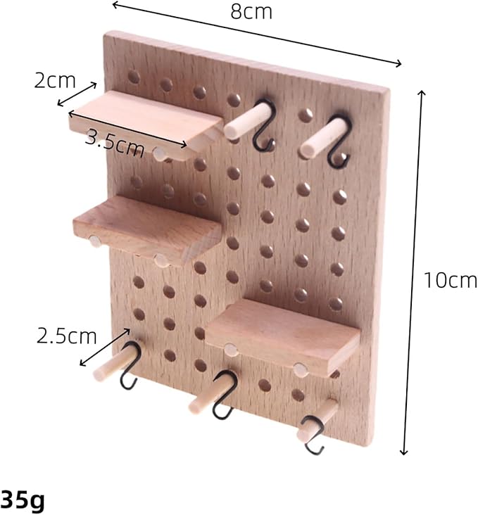 LOGOFUN 2pcs Solid Wood Miniature Wall Pegboard for Bjd Dollhouse Scene Storage Props and Decorations Accessories