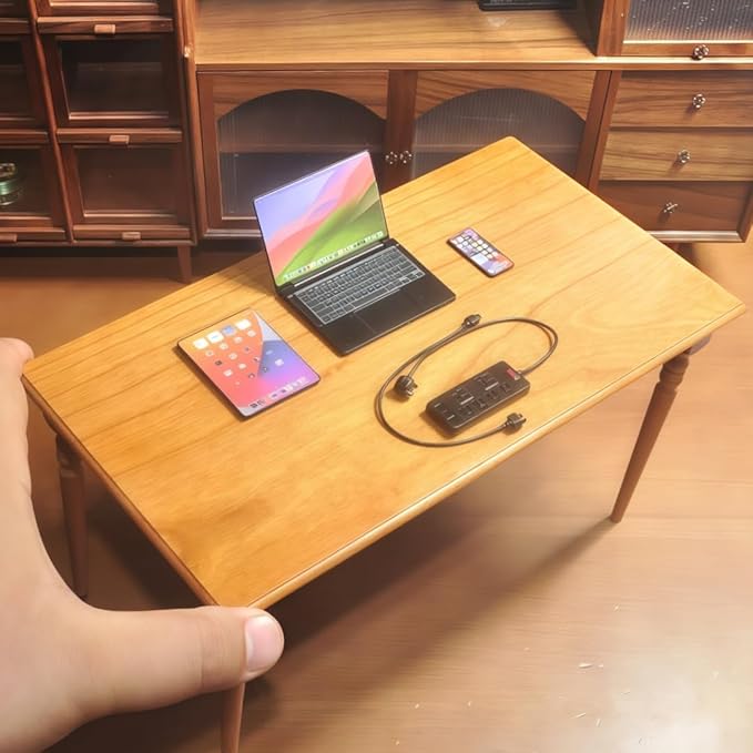 Miniature Electronics Set for Dollhouses: 1:6 Scale Metal Smartphone, Tablet, Laptop & Socket - Doll Accessory Compatible with 1:12 Scale Miniatures - 5 Color Variants (Black)