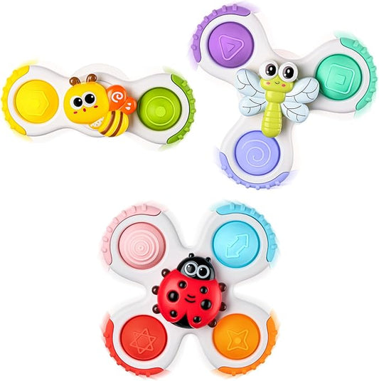 ALASOU 3PCS Pop Suction Cup Spinner Toys for 1 Year Old Boy Girl|Novelty Spinning Tops Toddler Stocking Stuffers|Baby Bath Toy for Kids Ages 1-3|1 Year Old Boy Christmas Birthday Gift for Infant