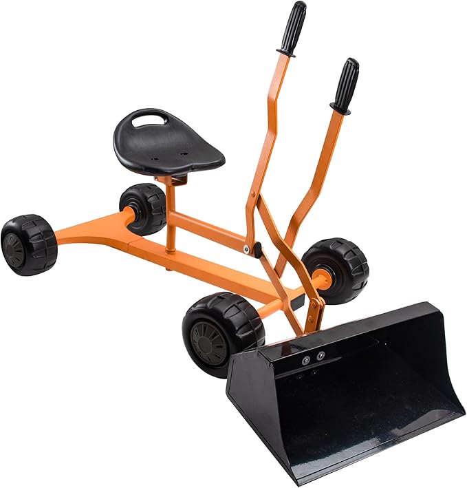 WONKAWOO Sand Digger Backhoe Loader for Kids, 360 Degree Ride On Metal Excavator Bulldozer Digging Toy for Sandbox and Beach, Patented Extra Wide Scoop Bucket