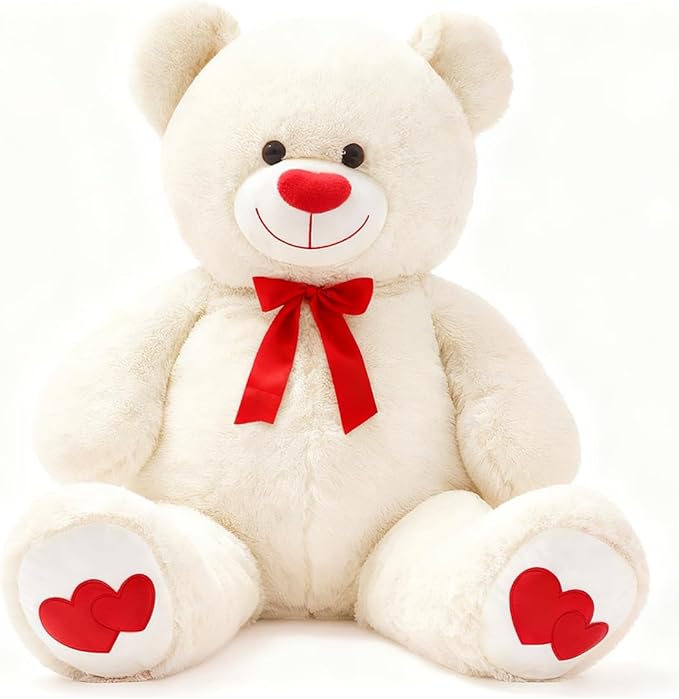 Big Teddy Bear 43.3 inch Giant Stuffed Animal Bears with Love Heart Cute Soft Large Plush Toy for Kids Girlfriend Valentine's Baby Shower, White