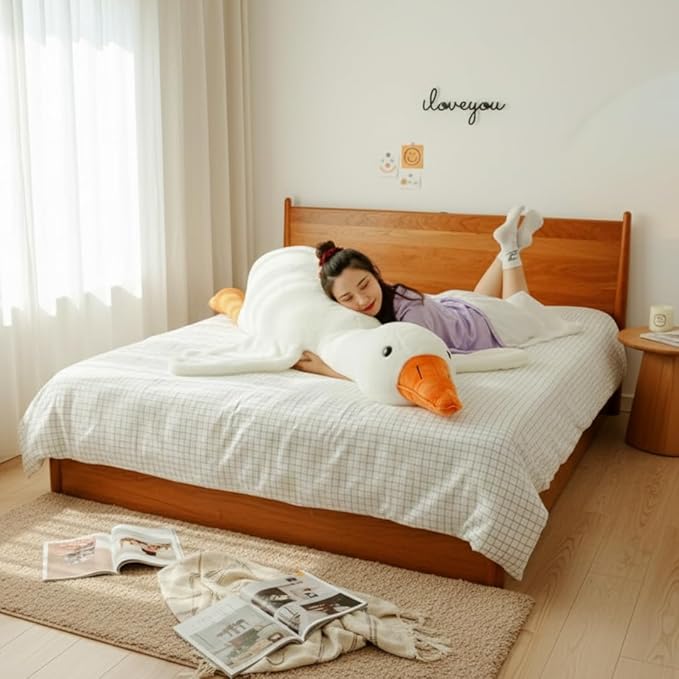 Giant Plush Goose Body Pillow, 75 inch Soft White Swan Stuffed Animal, Hugging Cushion for Kids and Adults! Great Gift